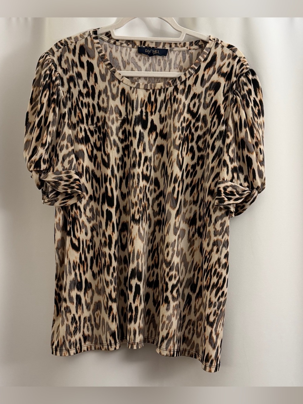RACHEL Rachel Roy Leopard Print Puff Sleeve Tee in Beige and Brown